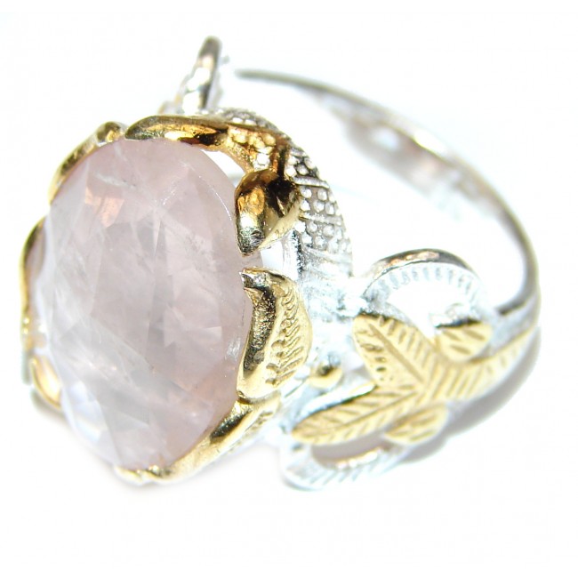 Authentic faceted Rose Quartz 18K Gold over .925 Sterling Silver handcrafted ring s. 5 3/4