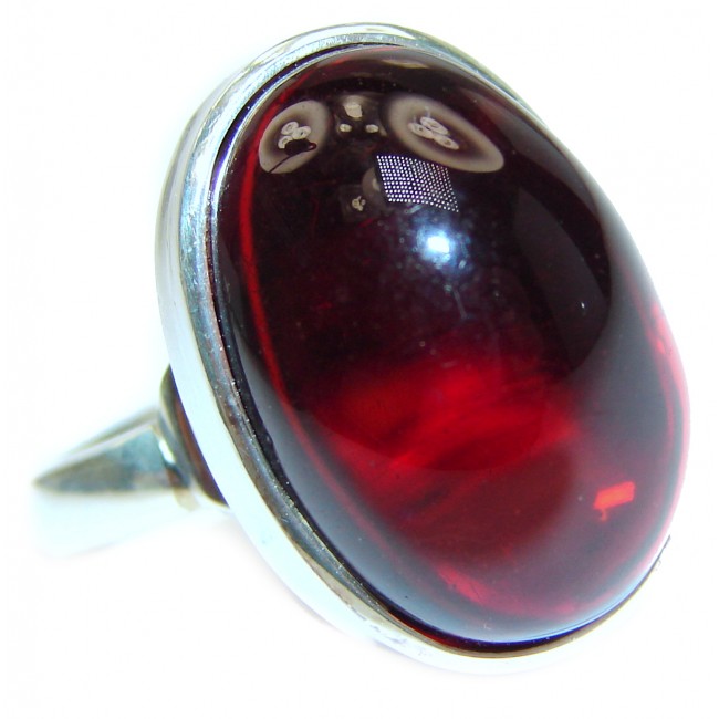 Excellent quality Cherry Authentic Baltic Amber Sterling Silver Ring s. 8 adjustable