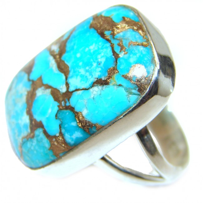 Blue Copper Turquoise .925 Sterling Silver ring; s. 7