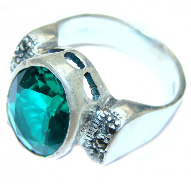 Green Quartz .925 Sterling Silver handcrafted ring; s. 7