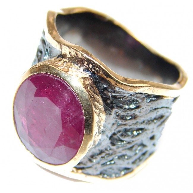 Large genuine Ruby 18K Gold over .925 Sterling Silver Statement Italy made ring; s. 6