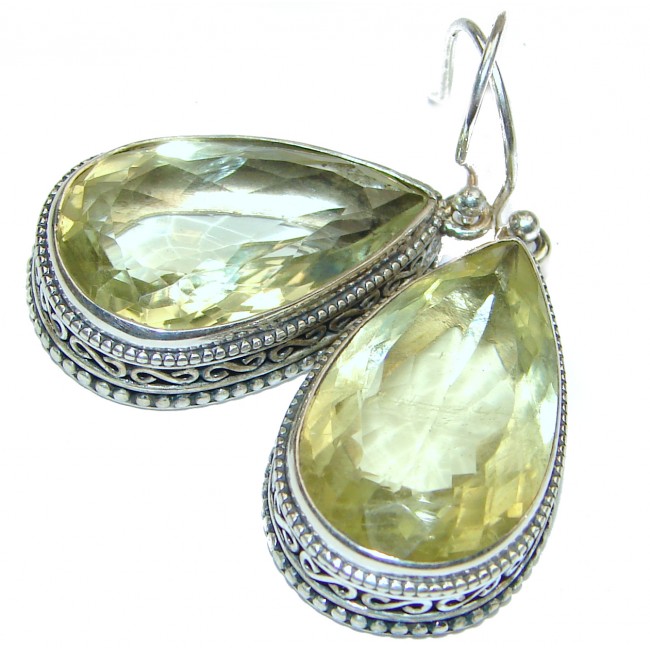 Large Vintage Style Authentic Citrine .925 Sterling Silver handmade earrings