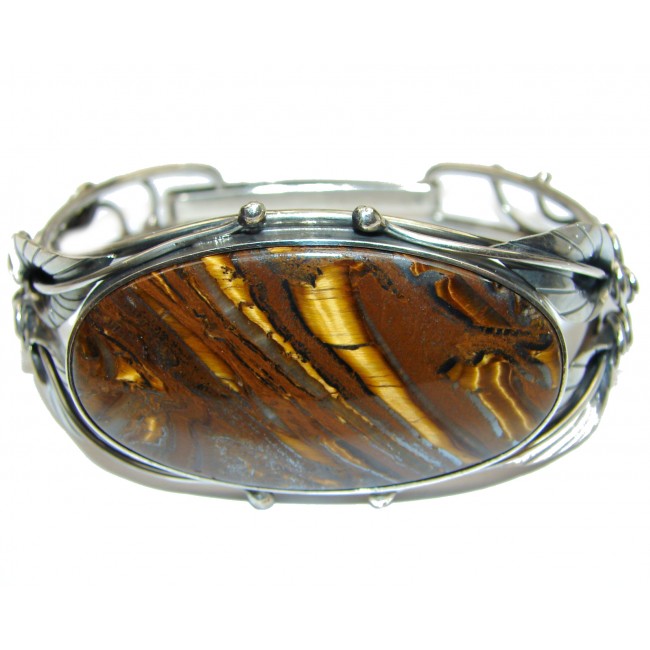 Simply Gorgeous Silky Golden Tigers Eye .925 Sterling Silver Bracelet / Cuff