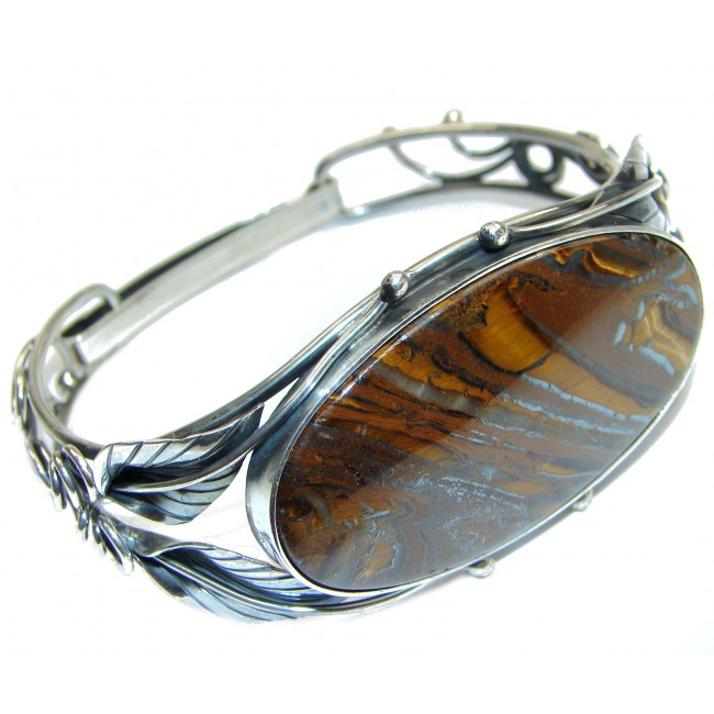 Simply Gorgeous Silky Golden Tigers Eye .925 Sterling Silver Bracelet / Cuff