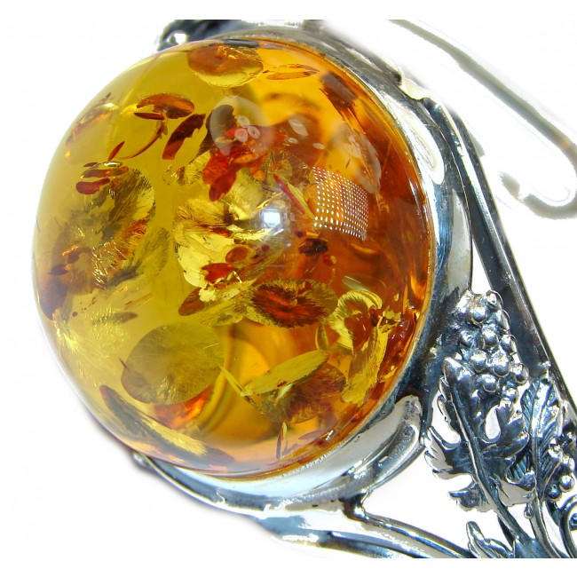 Vintage Design Genuine Baltic Amber .925 Sterling Silver handamde Bracelet / Cuff