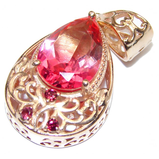 Deluxe Pear cut Pink Tourmaline 18K Gold over .925 Sterling Silver handmade Pendant