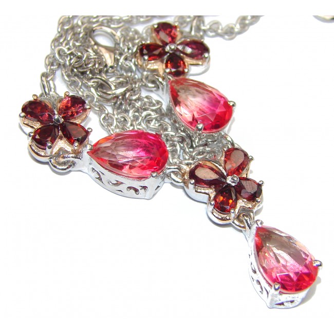Pear cut Pink Tourmaine Garnet .925 Sterling Silver handcrafted necklace