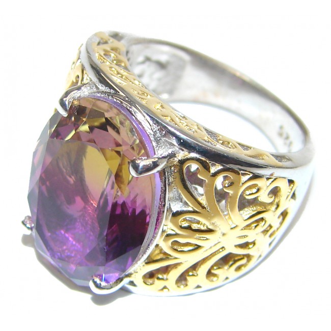 HUGE oval cut Ametrine 18K Gold over .925 Sterling Silver handcrafted Ring s. 7 1/4