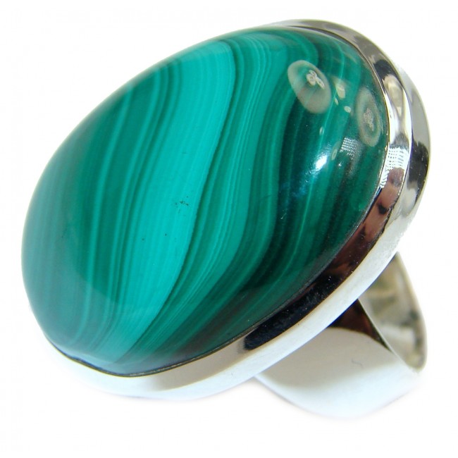 Natural Sublime quality Malachite .925 Sterling Silver handcrafted ring size 7