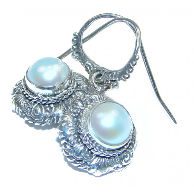 Bohemian style genuine Pearl .925 Sterling Silver handmade earrings
