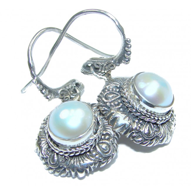 Bohemian style genuine Pearl .925 Sterling Silver handmade earrings