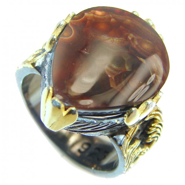 Pure Energy Genuine Fire Agate 18K Gold over .925 Sterling Silver handmade ring size 8