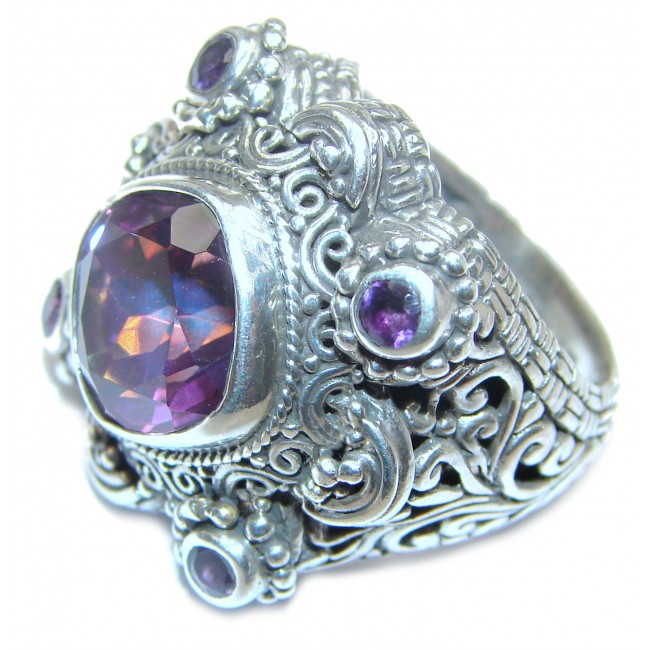 Pink Rainbow Topaz .925 Sterling Silver handcrafted ring size 7