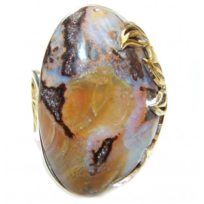 HUGE Australian Boulder Opal 18K Gold over .925 Sterling Silver handcrafted ring size 8 adjustable