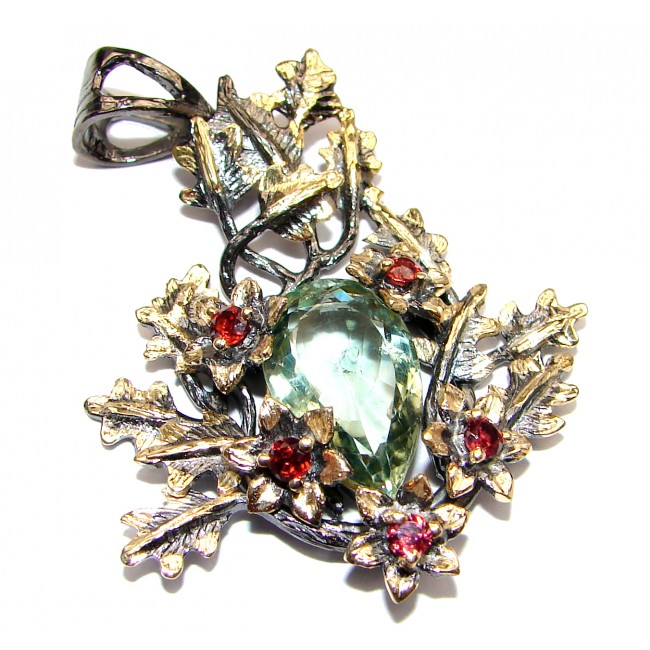 Back to Nature Green Amethyst 18K Gold over .925 Sterling Silver handcrafted pendant