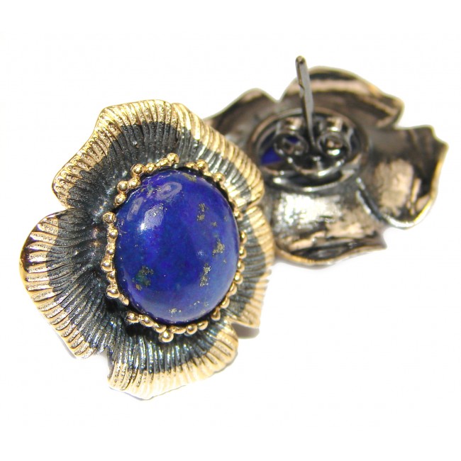 Bohemian Style genuine Blue Lapis Lazuli .925 Sterling Silver handmade earrings