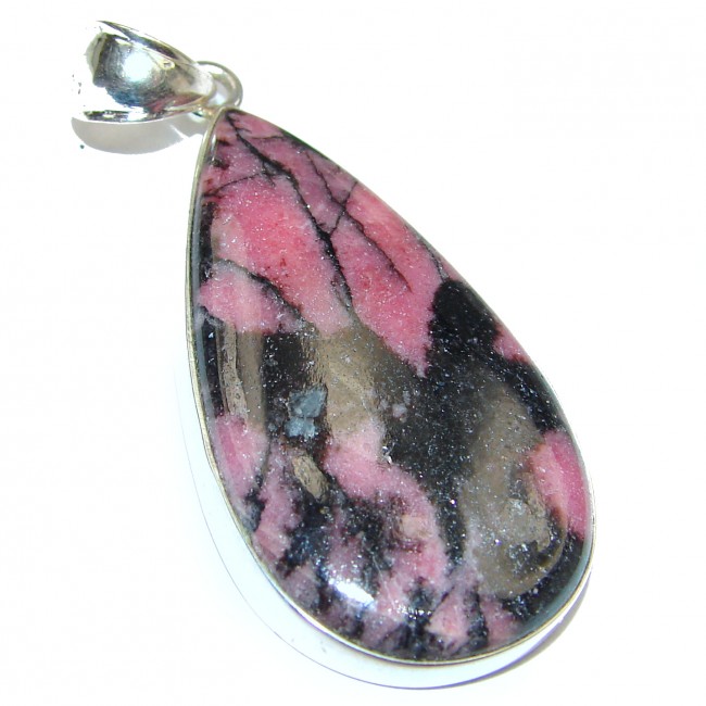Amazing Pink Rhodonite .925 Sterling Silver handmade Pendant