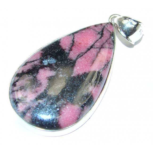 Amazing Pink Rhodonite .925 Sterling Silver handmade Pendant