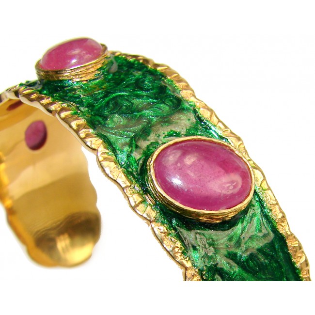 Stunning Authentic Red Ruby Nacre 18K Gold over .925 Sterling Silver handcrafted Statement Bracelet / Cuff