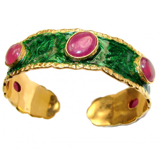 Stunning Authentic Red Ruby Nacre 18K Gold over .925 Sterling Silver handcrafted Statement Bracelet / Cuff