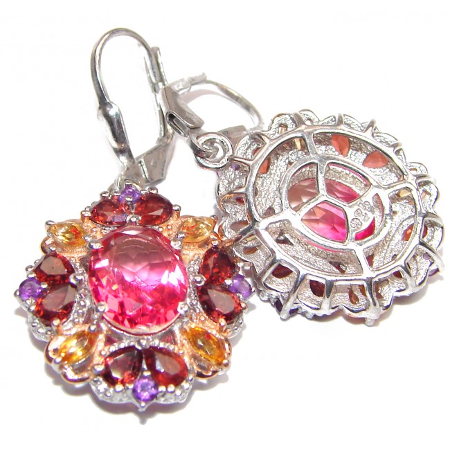 Pink Tourmaline color Topaz 18K Gold .925 Sterling Silver entirely handmade earrings