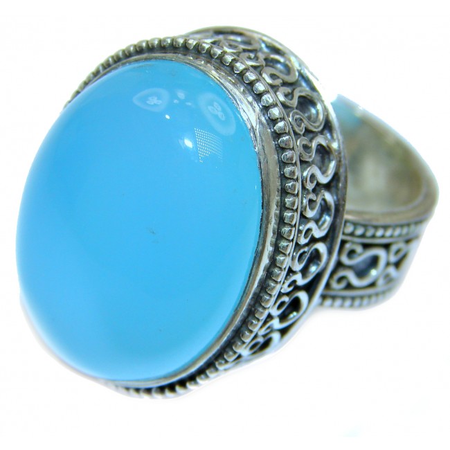 Huge Blue Chalcedony Agate .925 Sterling Silver handcrafted Ring s. 6 1/4