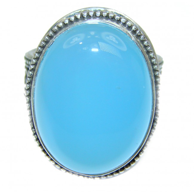 Huge Blue Chalcedony Agate .925 Sterling Silver handcrafted Ring s. 6 1/4