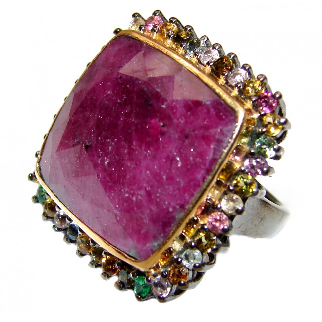 LARGE Genuine Ruby 18K Gold over .925 Sterling Silver handmade Cocktail Ring s. 6 1/2