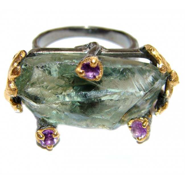 Natural Rough Green Amethyst .925 Sterling Silver handmade Cocktail Ring s. 7