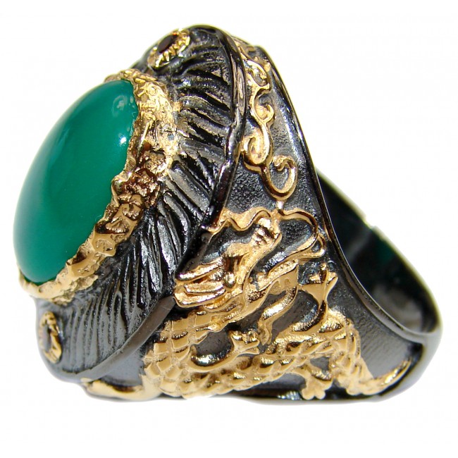 Spectacular Dragon Natural Jade .925 Sterling Silver handmade Statement ring s. 8 1/2