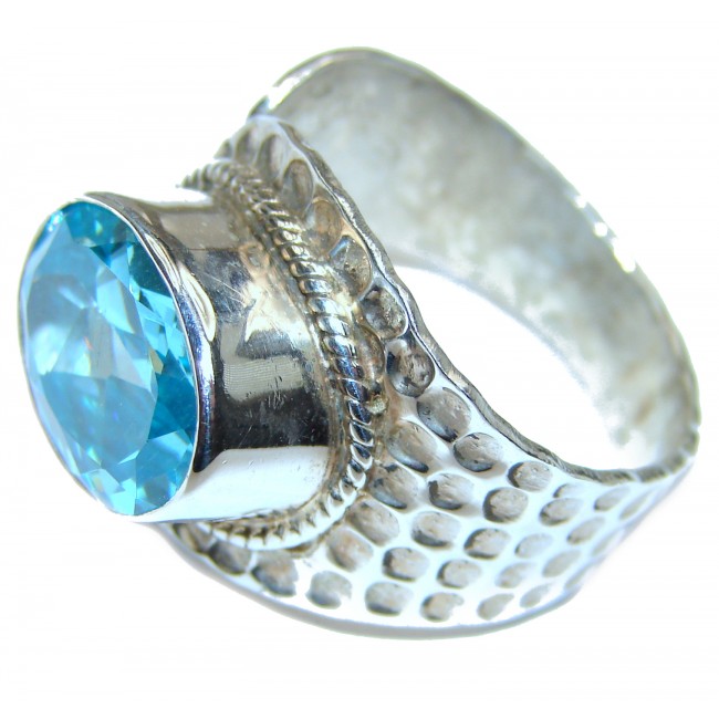 Energizing genuine Swiss Blue Topaz .925 Sterling Silver handmade Ring size 8 adjustable
