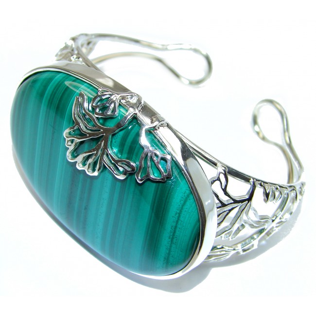 Fabulous Great Green Malachite .925 Sterling Silver handcrafted Bracelet / Cuff