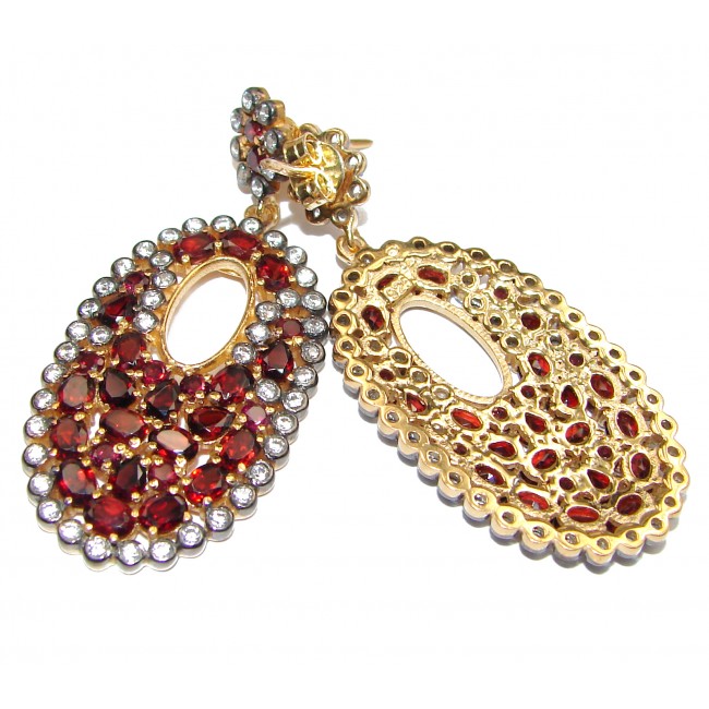 Long Nature Inspired Authentic Garnet 18K Gold over .925 Sterling Silver handmade earrings