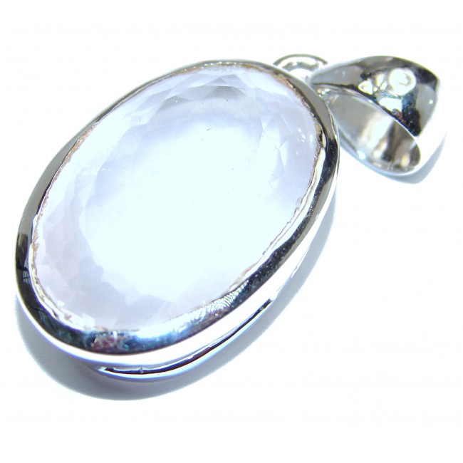 Oval cut 46ct Rose Quartz .925 Sterling Silver handcrafted Pendant