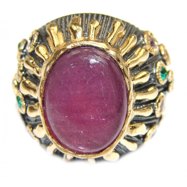 LARGE Genuine Ruby 18K Gold over .925 Sterling Silver handmade Cocktail Ring s. 6