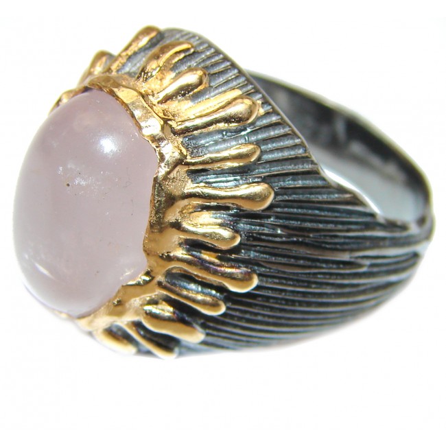 Large Authentic Rose Quartz 18K Gold over .925 Sterling Silver handcrafted ring s. 8