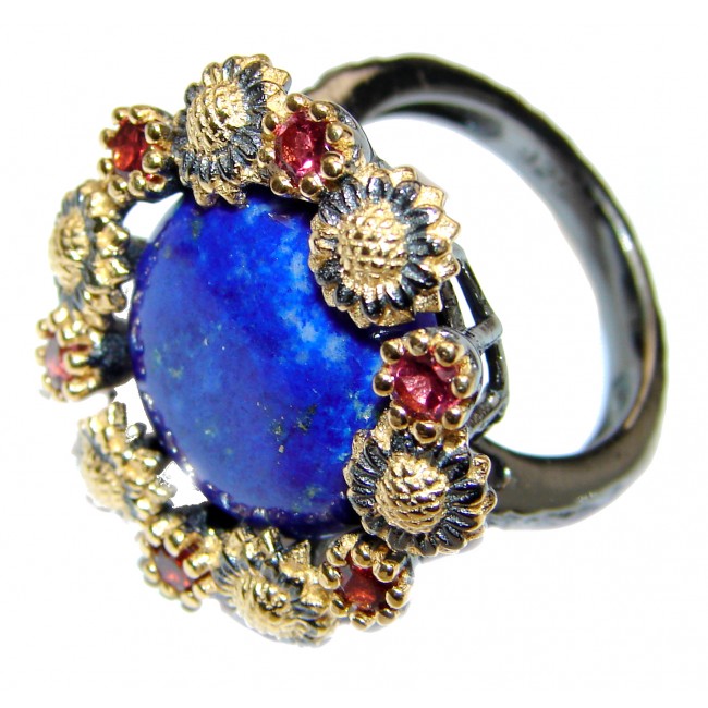 Natural Lapis Lazuli 18K Gold over .925 Sterling Silver handcrafted ring size 7 1/2