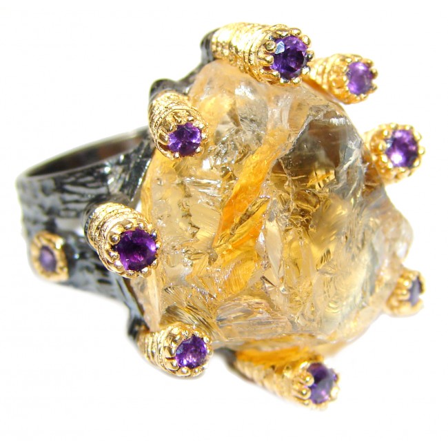 Jumbo! Vintage Style Rough Citrine.925 Sterling Silver handmade Cocktail Ring s. 6