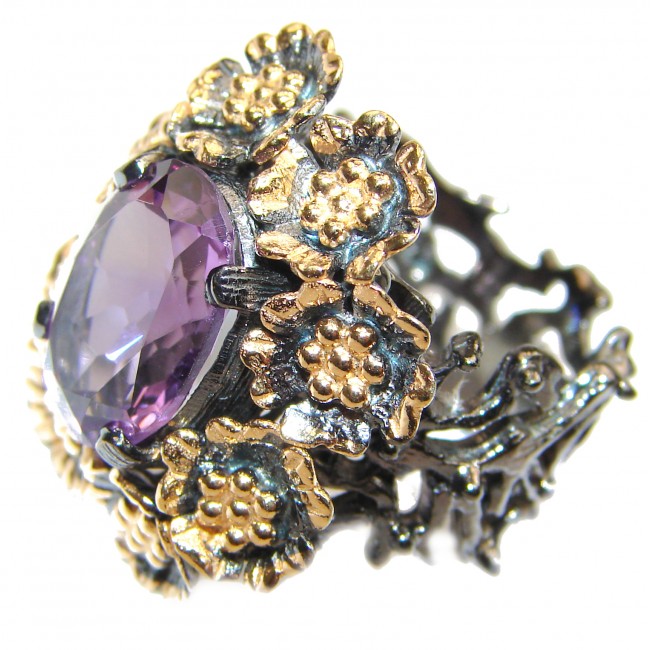 Spectacular 35ct genuine Amethyst .925 Sterling Silver handcrafted Ring size 6 1/4