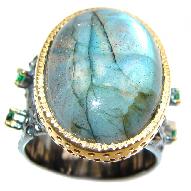 Fire Labradorite 18K Gold over .925 Sterling Silver handmade ring size 7
