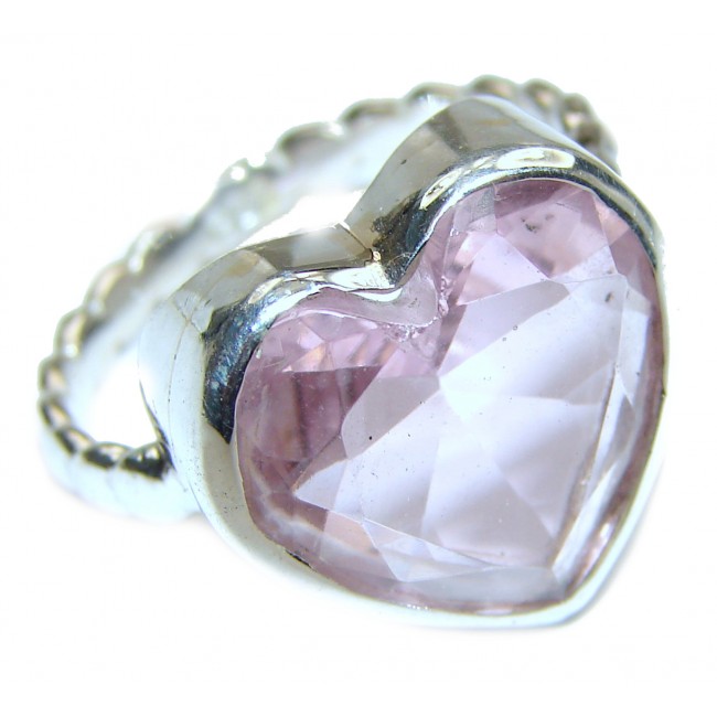 Pink Quartz oxidized .925 Sterling Silver handcrafted ring size 8