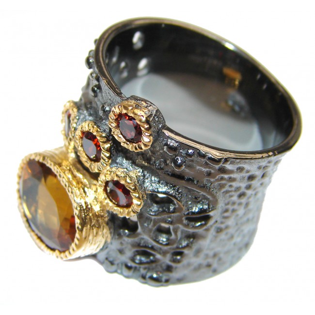 Vintage Style 10ctw Natural Citrine 14ct Gold over .925 Sterling Silver handcrafted Ring s. 7