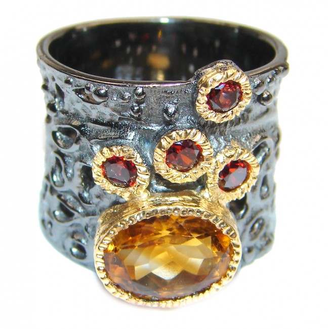 Vintage Style 10ctw Natural Citrine 14ct Gold over .925 Sterling Silver handcrafted Ring s. 7