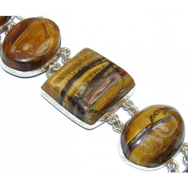 Duality In Brown Brown Tigers Eye .925 Sterling Silver handcrafted Bracelet