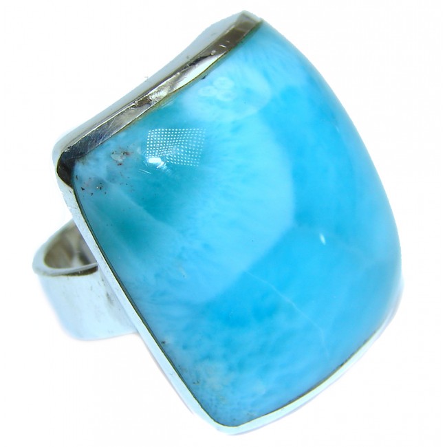 Large Genuine inlay Larimar .925 Sterling Silver handcrafted ring size 7