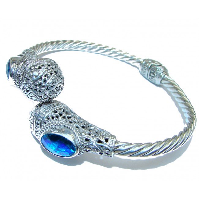 Chunky Luxury Aqua Magic Topaz .925 Sterling Silver handmade Cuff/Bracelet