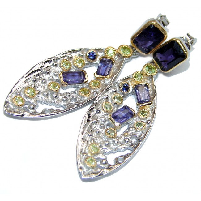 Secret Beauty Sapphire 18K Gold over .925 Sterling Silver handcrafted earrings