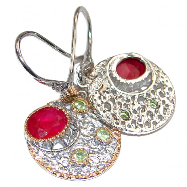 Authentic Ruby 24K Gold .925 Sterling Silver handmade earrings