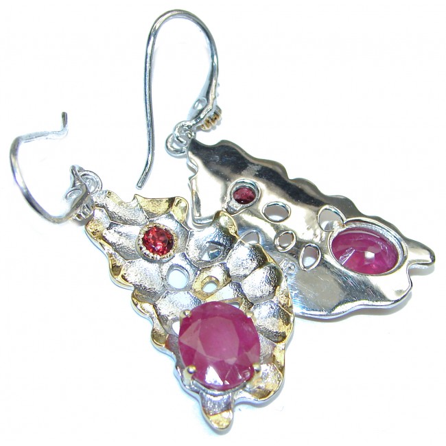 Authentic Ruby 18K Gold .925 Sterling Silver handmade earrings