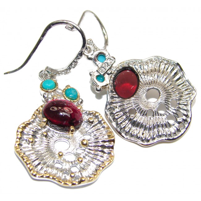 Vintage design Authentic Garnet 18K Gold over .925 Sterling Silver handmade earrings